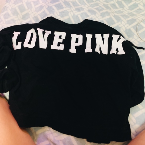 LOVE PINK Black Cropped Sweater Lace up - Picture 3 of 4